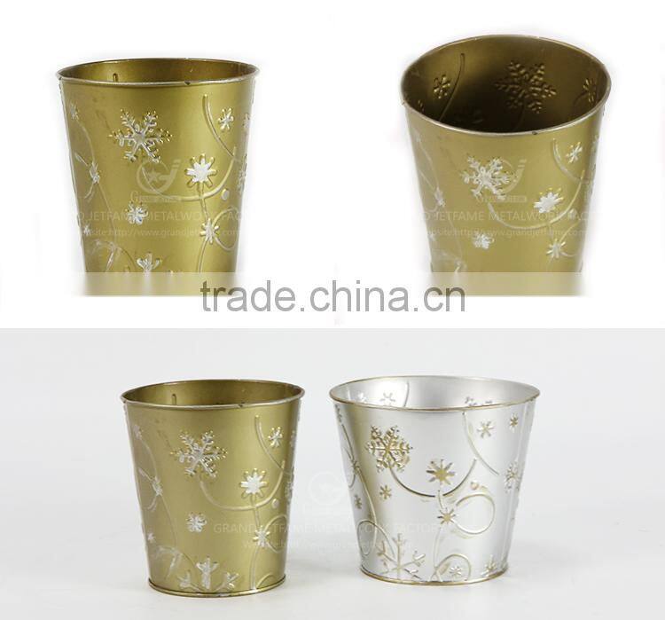 Wholesale powder coated metal homeware embossing outdoor flowers in pots wholesale metal pots face flower pot