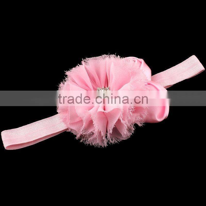 chiffon flower and satin rose flower headband for kids hair accessories