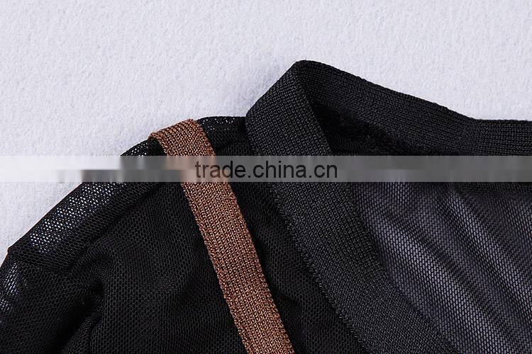 2015 High quality Round neck Long sleeve Knee length Celebrated dress with Mesh