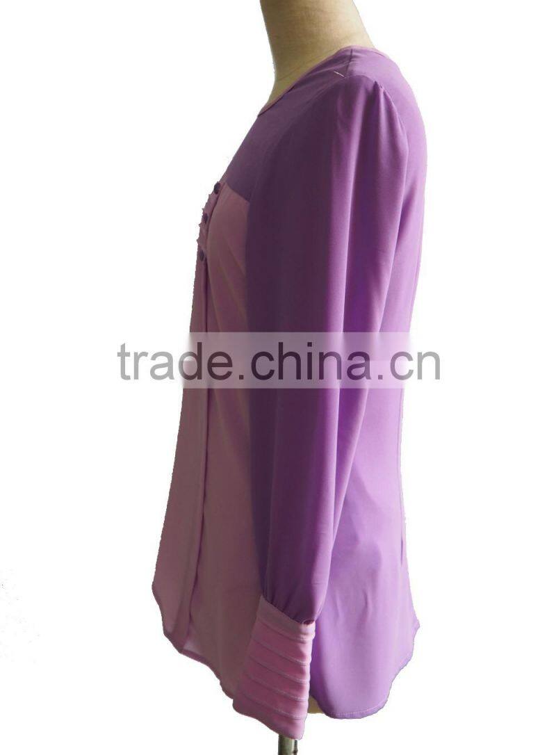 Malay style Round Collar Long Sleeve Orange Chiffon Shirt Blouse