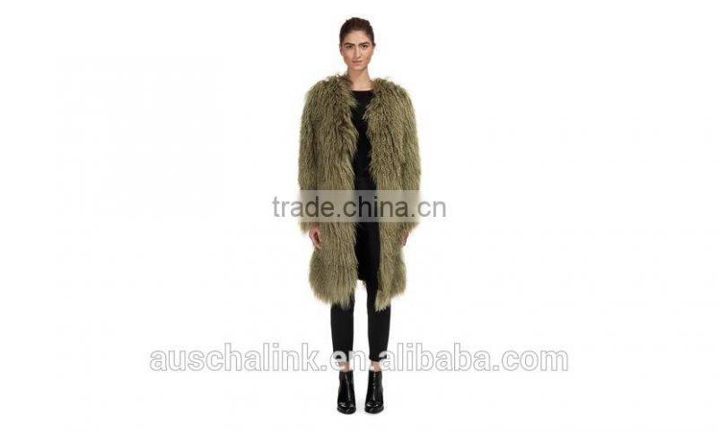 best selling fashion green sheepskin long coats for ladies