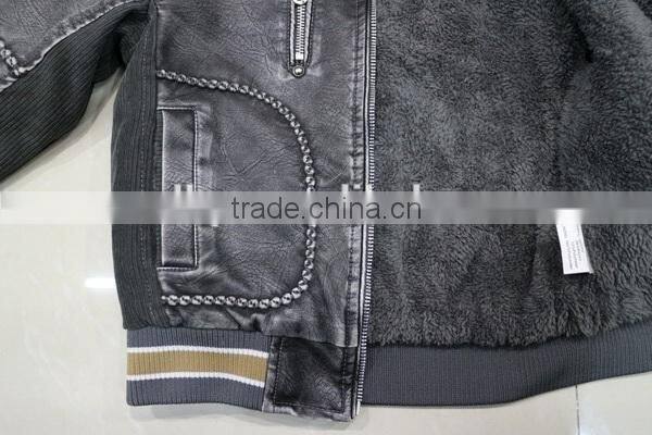 Newest fashion kids black leather jacket with hood