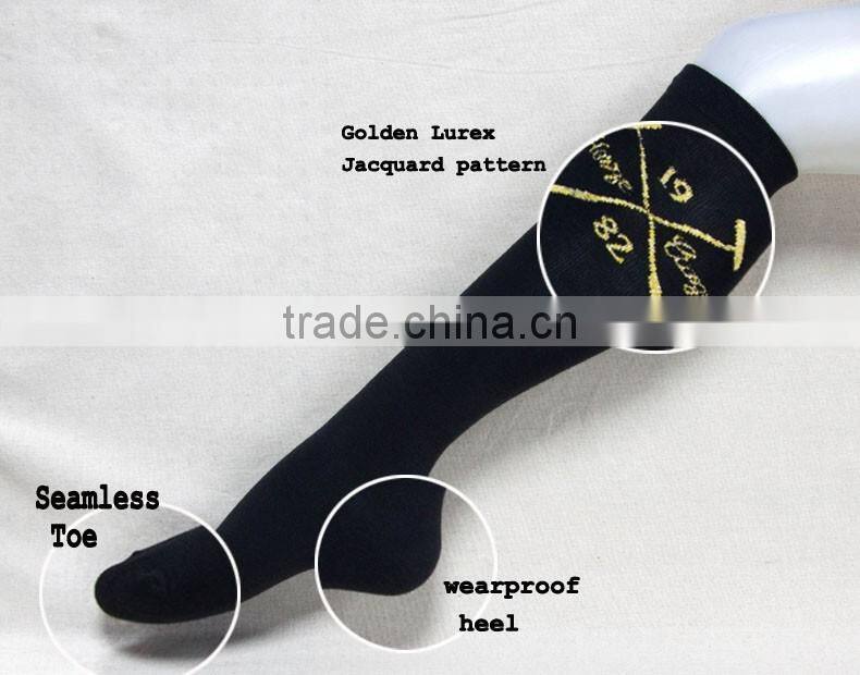 Golden lurex thermolite winter warm black knee high socks