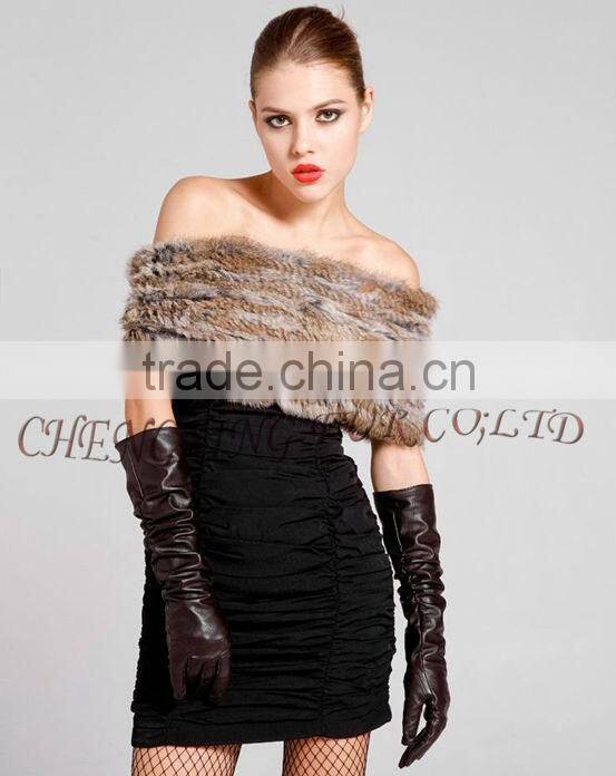 CX-B-26C Genuin Rabbit Fur Knitted Fashion Scarf