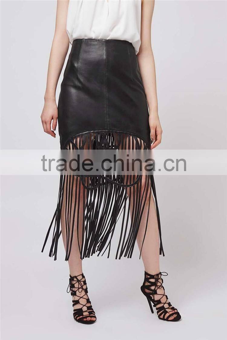 Brand Design OEM Services Leather Midi Skirts Tassels Maxi Skirts High Waist Bodycon Sexy Skirts