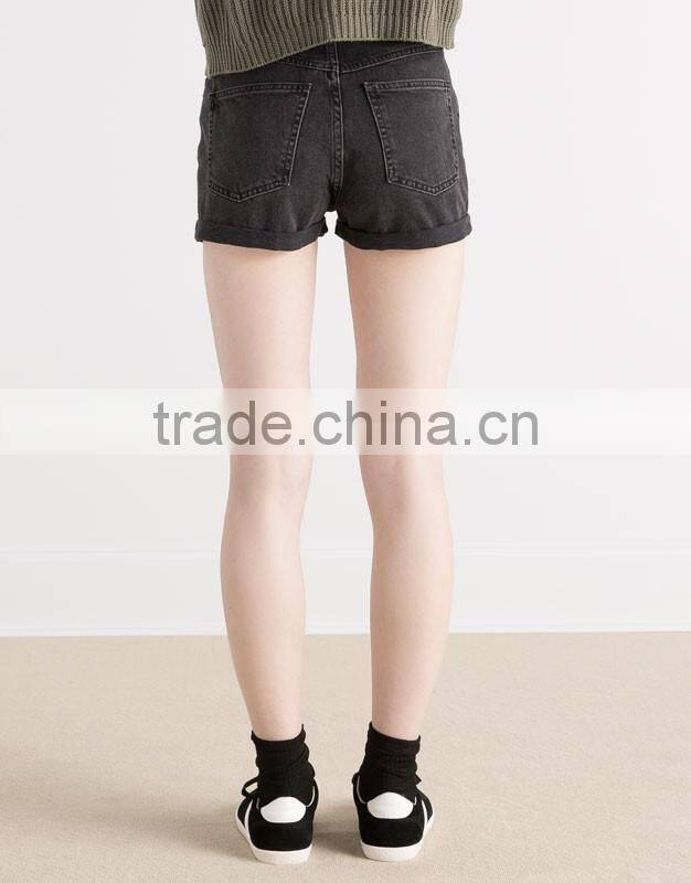 Wholesale ladies cheap plain washed rolled booty hem denim jeans shorts for women 2016