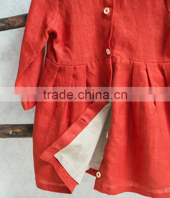 Classical Model Dresses For Girls With Wooden Buttons Cute Linen Dress Baby