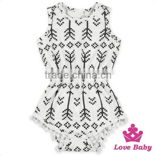 2LLY-090 Lovebaby punjabi suits online printed pattern sleeveless pom pom romper
