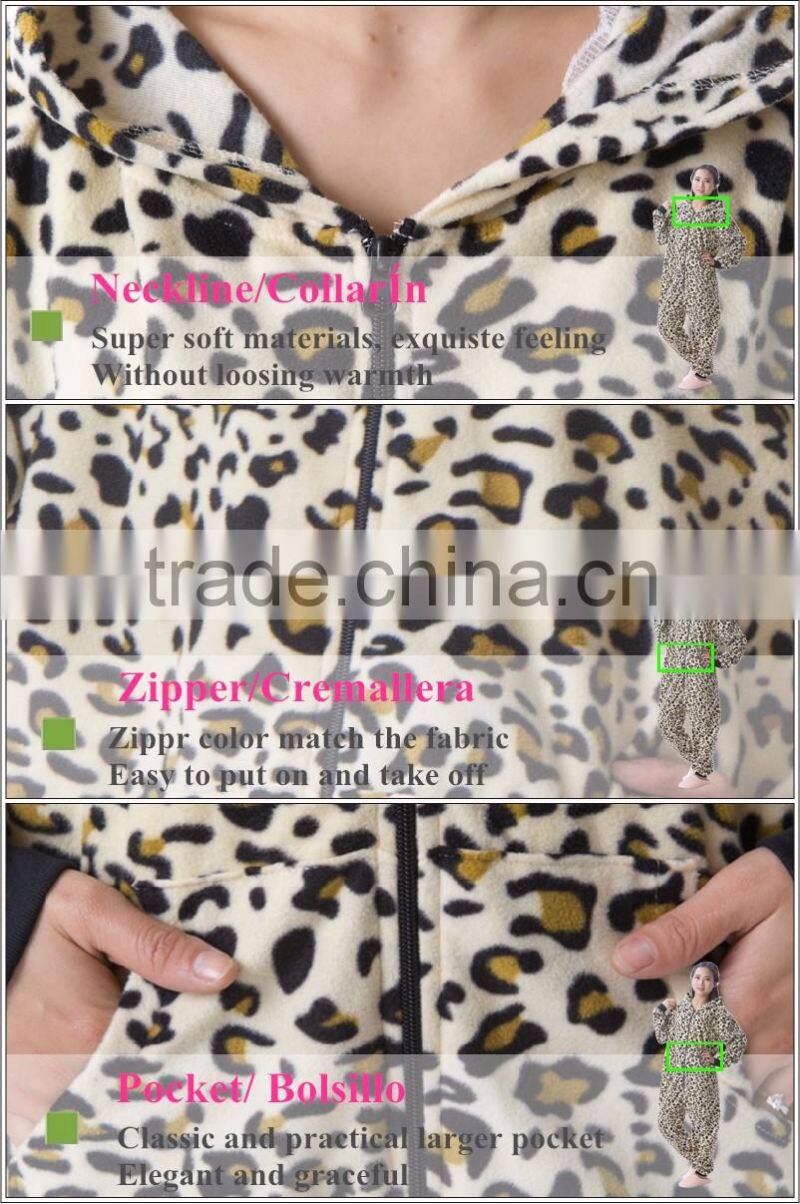 Polar fleece fashion women sleepwear wholesale leopard sexy adult onesie