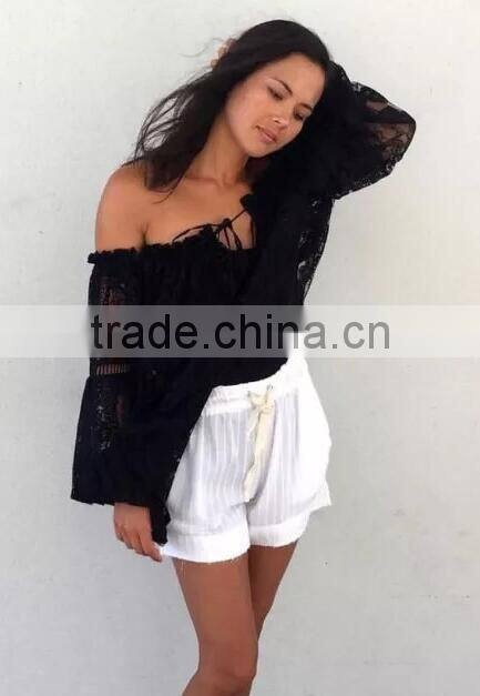 Runwaylover 126 Hot Sale 2017 Ladies Fashion Lace Transparent Chiffon Blouse