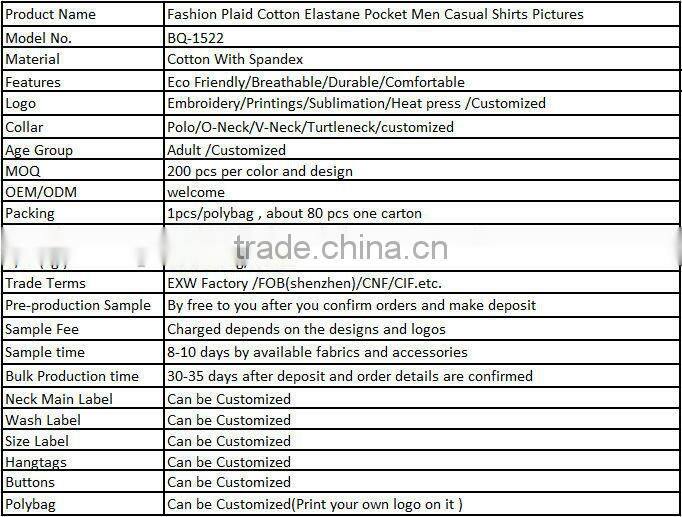 Fashion Plaid Cotton Elastane Pocket Men Casual Shirts Pictures