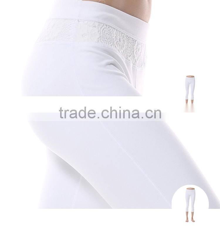 Wholesale fitness women cropped lace yoga pants in guangzhou