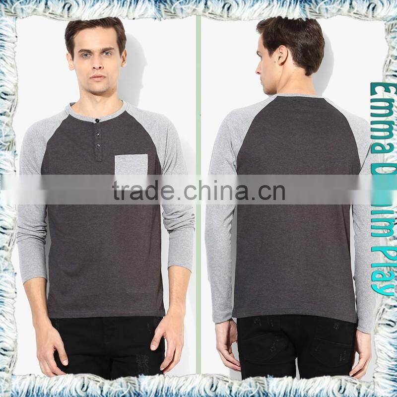 High Quality Custom Design Mens Long Sleeves Contrast Color O-Neck T Shirts