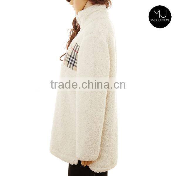 Wholesale women monogrammed plaid patch fleece pullover