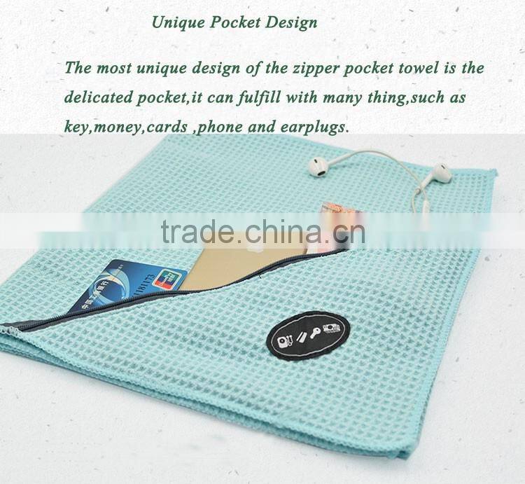 Gym towel with zip pocket cheap price organic bath towel