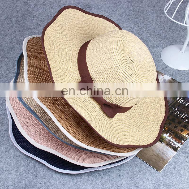 Lace Bowknot Straw Hat Folding Sunshade Hat Beach Cap