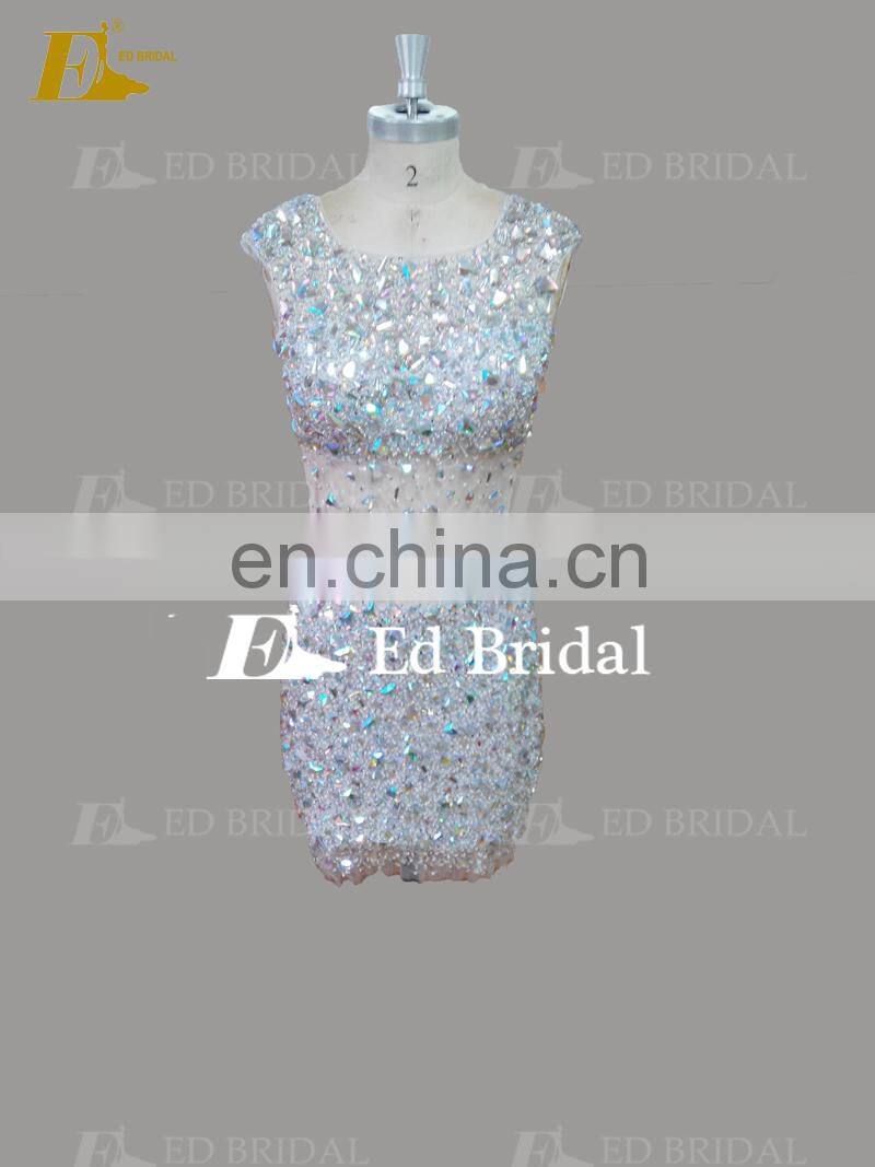 Luxury Crystal Beaded Cap Sleeve See Through Tulle Sexy Short Formal Cocktail Dresses