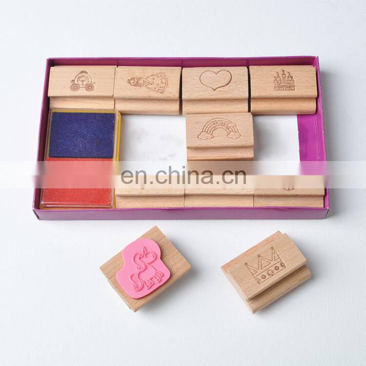 11 Pieces Set Wooden Handle Rubber Sweet Cartoons Kids Stamp Set