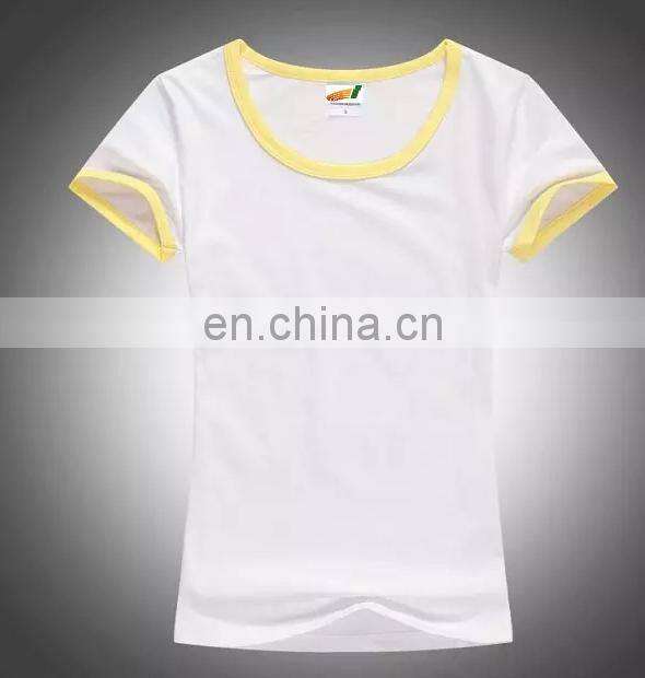 Girl's round-neck t-shirt with short sleeves and color end for collar and sleeves