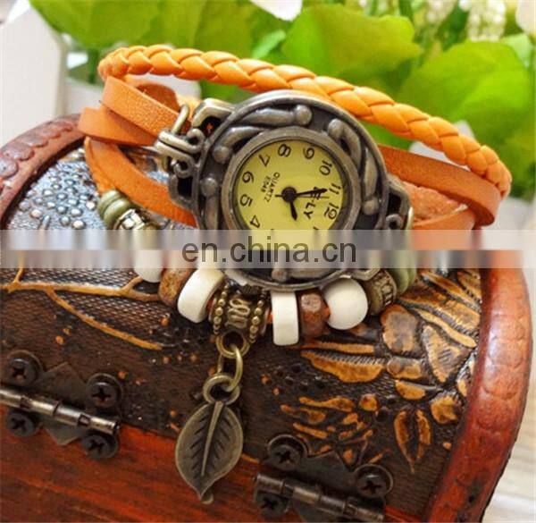 2014 Stock Wholesale Vintage Genuine Leather Bracelet Vintage Watch