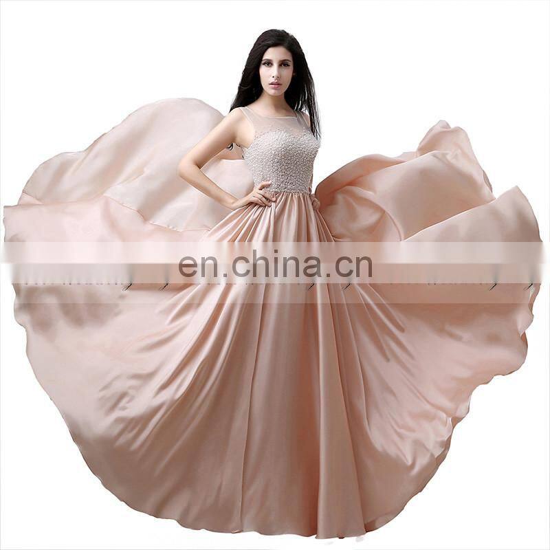 Elegant A Line Satin Chiffon Pearls Evening Dresses Long Evening Dress AJ029