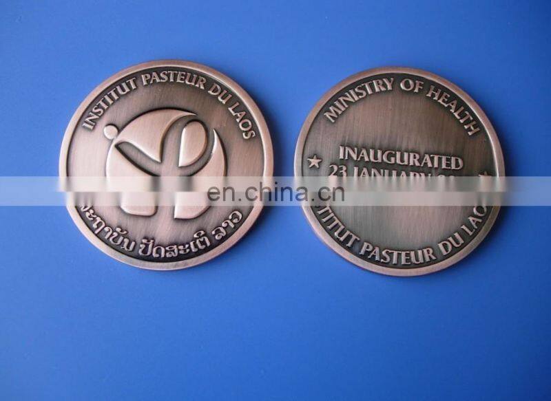 customized 3D raised logo silver coin custom antique copper coin with double side moulds