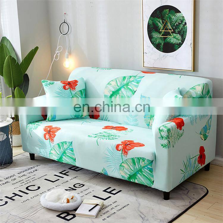 Green Flower Stretch Sofa Slipcover Polyester Spandex Fabric Couch Covers Sofa Furniture Protector (2 Seat)