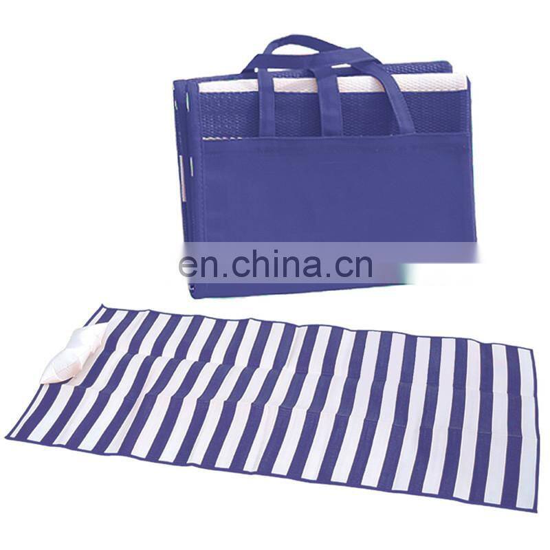 plastic (pp) foldable straw beach mat with inflatable pillow