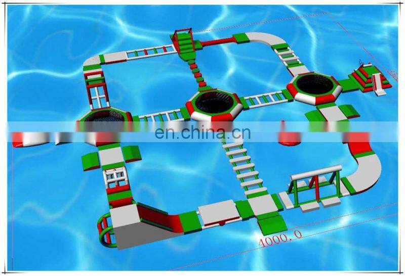 Aqua Park Equipment Aquapark 40m * 35m Plato 0.9mm PVC Inflatable Floating Water Park