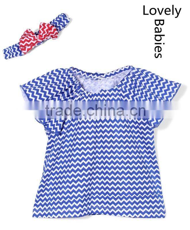 2016 Pictures of girls cotton short sleeves chevron tops with headband