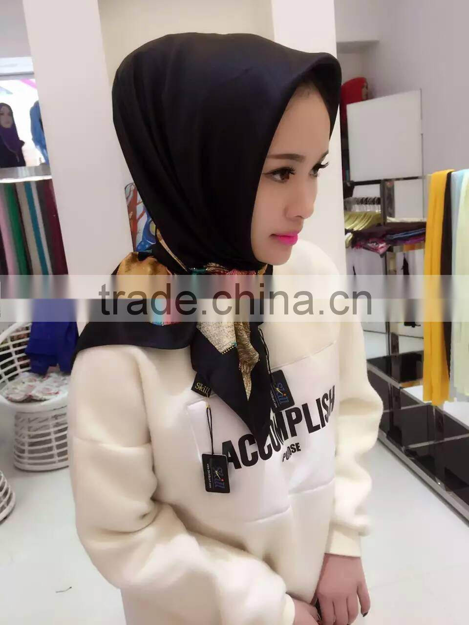 Popular 2016 Turkey silk 100*100cm muslim square scarf (beautiful,not slide )