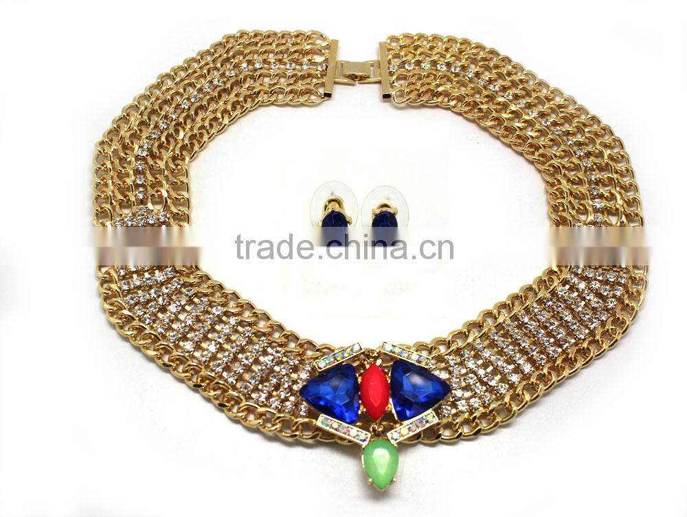 Newest fashion 2015 high quality set jewelry wholesale dubai gold jewelry set imitation diamond jewelry set
