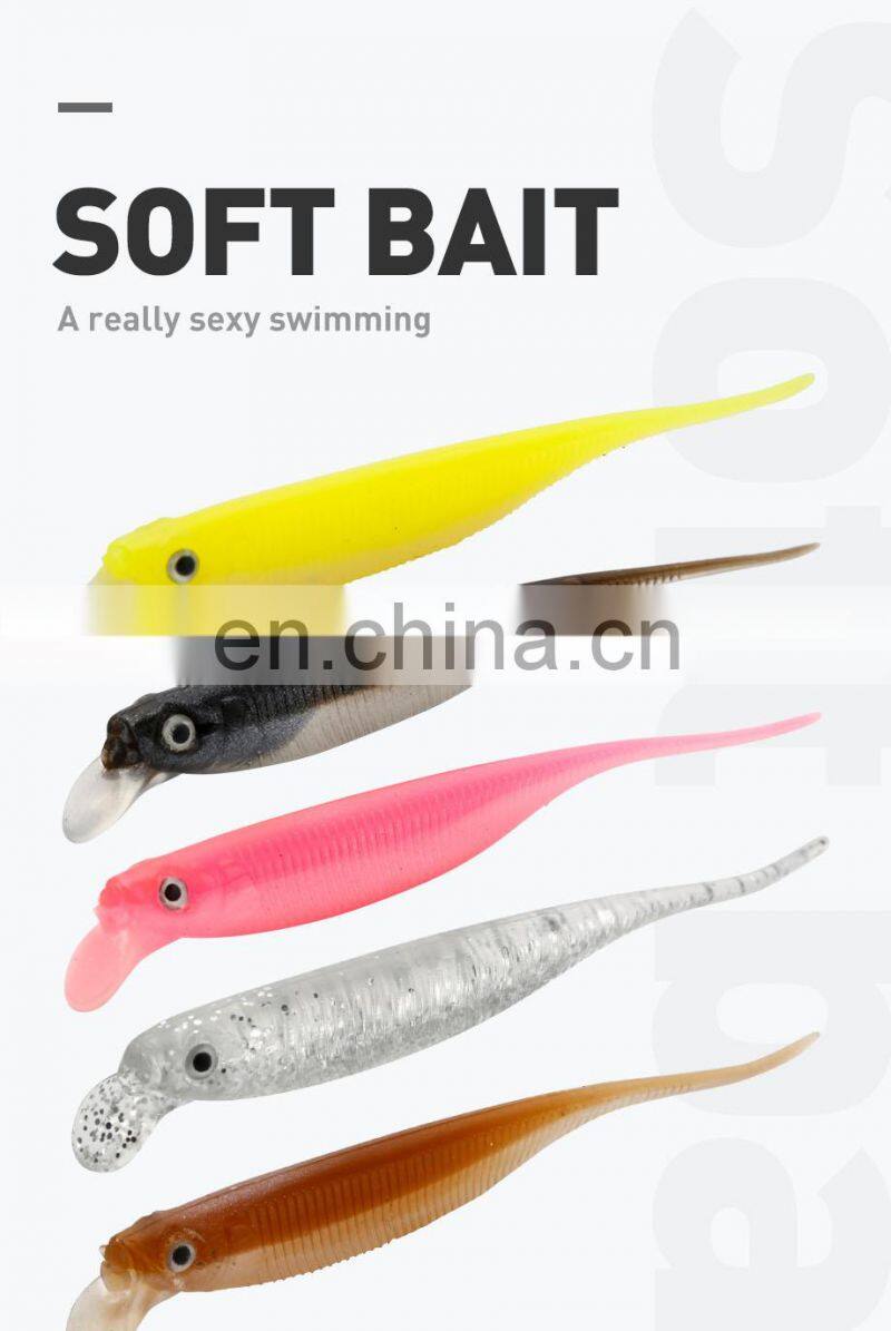 JOHNCOO Needle Shape Tail 80mm 2.5g Pvc Material Soft Bait Fishing Lures with Tongue 6pcs/bag