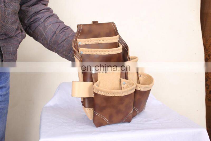 High Quality Heavy Duty Leather Tool Bag Pouch with Belt for Carpenter/ Electrician/ Handyman's Work Tool Bag pouch