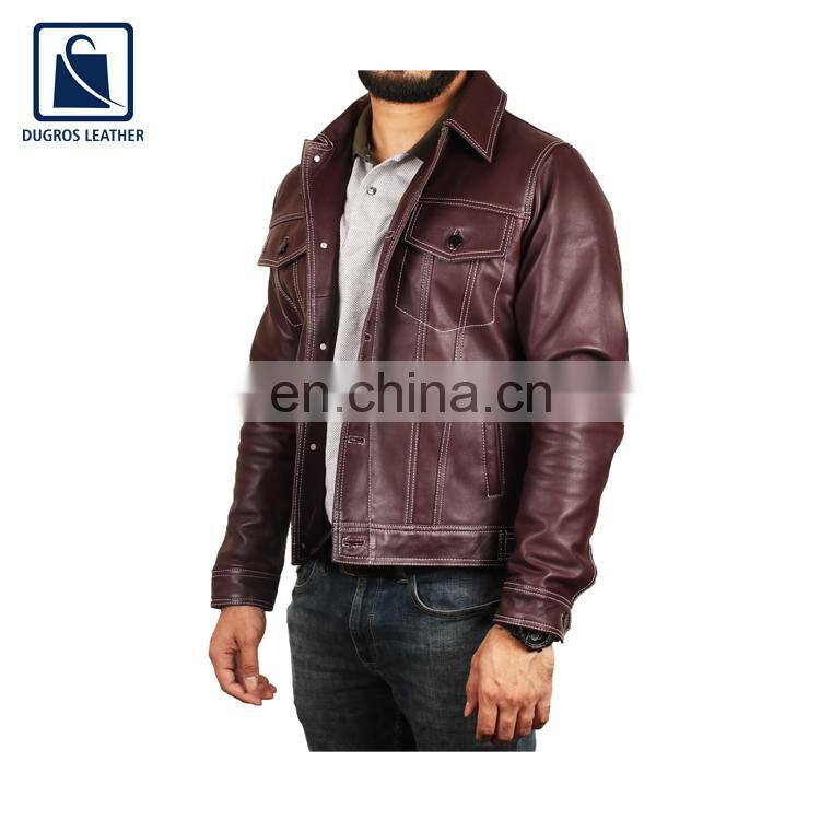 Stylish and Elegant Pattern Biker Style Men Genuine Leather Jacket at Competitive Price