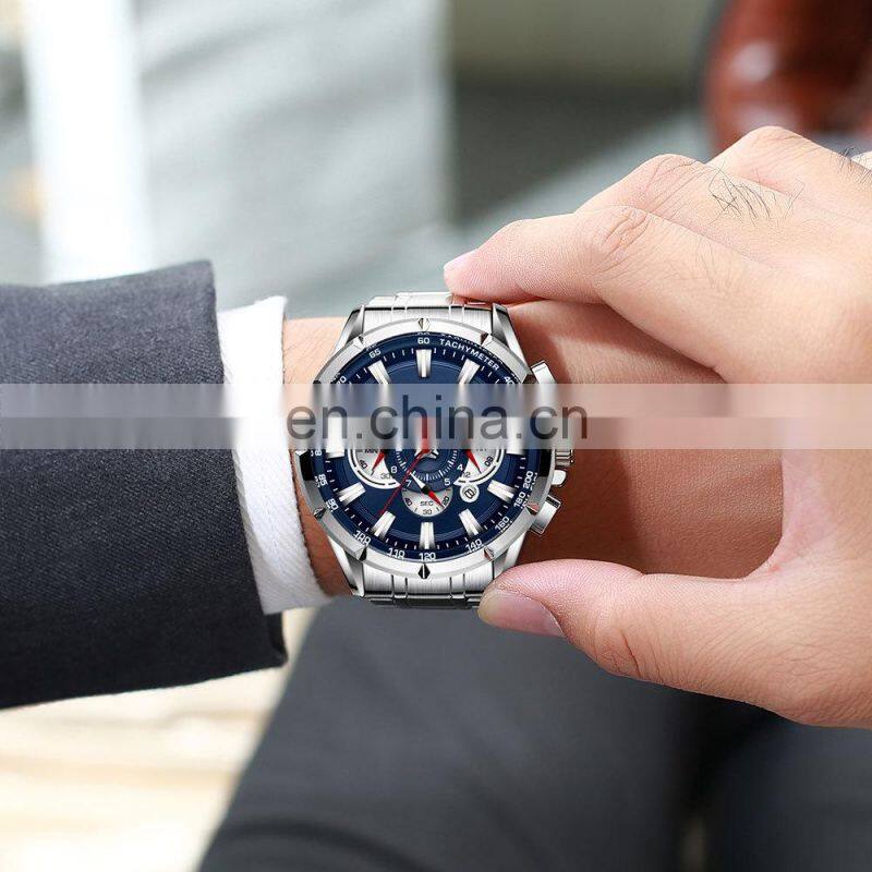 CURREN Sport Watches Mens Luxury Brand Quartz Clock Stainless Steel Chronograph Big Dial Wristwatch with Date Relogio Masculin