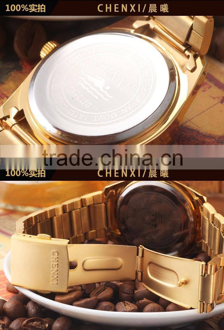 2016 new promotional Gold plated men quartz wrist watch Chenxi brand watch