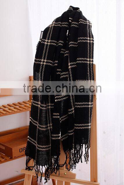 New Model Autumn Winter long Tassel Fringe Checked Plaid Blanket Shawl