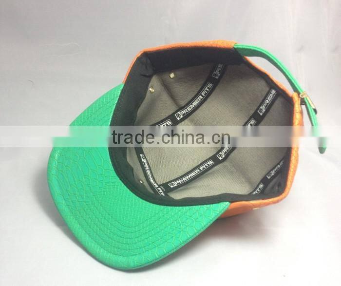 Custom Gold Metal Plate 5 panel hat Orange Crocodile Leather Watermelon Snapback hats