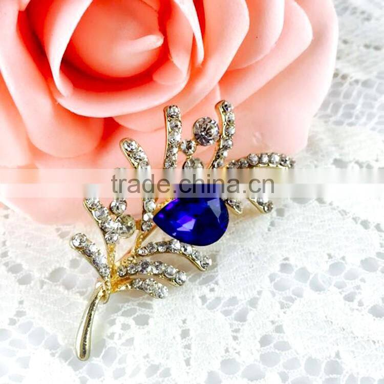 Elegant Shape Brooch Pin with Crystal, Sapphire Crystal Pin Brooch with Rhinestone, Sapphire Brooch Pin for wedding dress