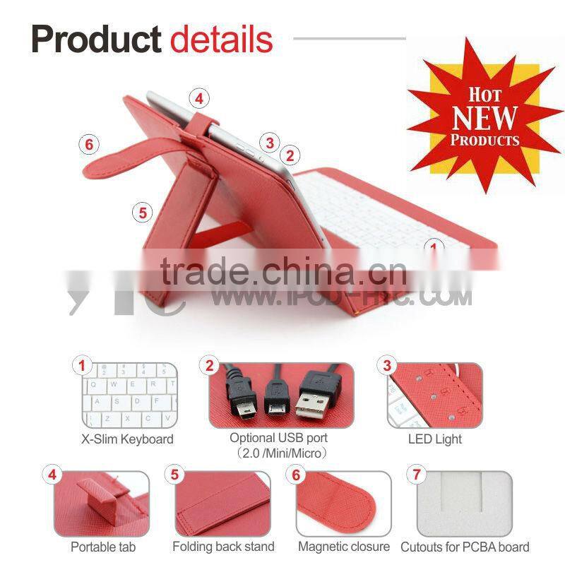 2014 hot sale PU Leather Tablet Case, Android Tablet Keyboard Case, Factory keyboard case