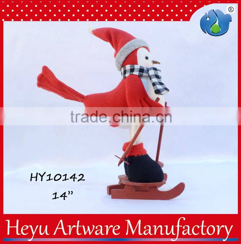 Outdoor Plush Bird with Wooden Skis Christmas Decoration