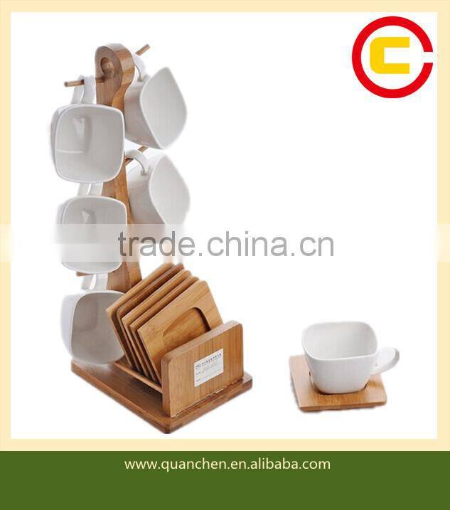 Cup set with bamboo holder &coaster