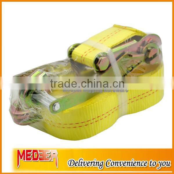Hard material 2inch cargo lashing belt/2" ratchet tie down with J hooks polyester belt webbing
