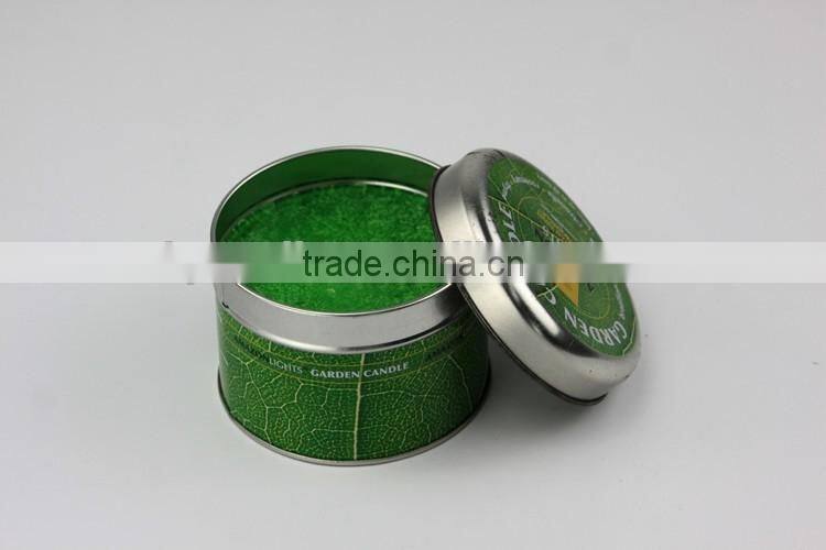 Round soy scented tin candle with English style