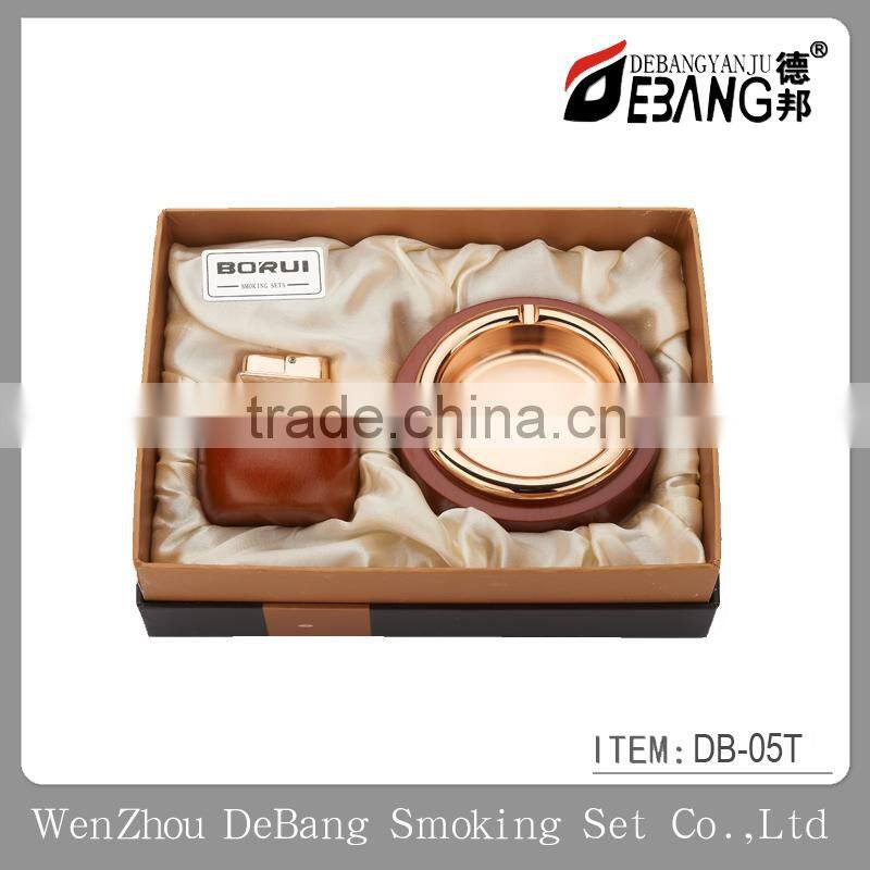 Wooden metal ashtray with lighter Smoking gift sets,outdoor ashtray