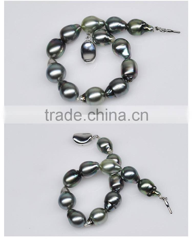 Wholesale Price Baroque Iregular 9-11mm Big Size Peacock Green Tahitian women bracelet pearl