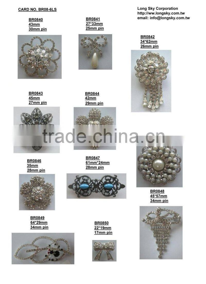 (#BR1107) 35mm pearl and rhinestone brooches for wedding invitation cards