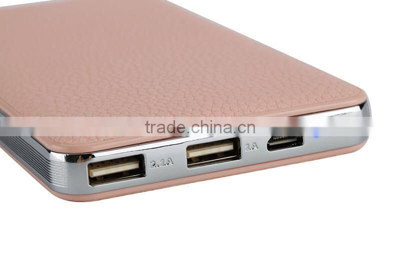 2016 High quality Leather surface power bank 12000mAh/10000mAh slim polymer battery charger