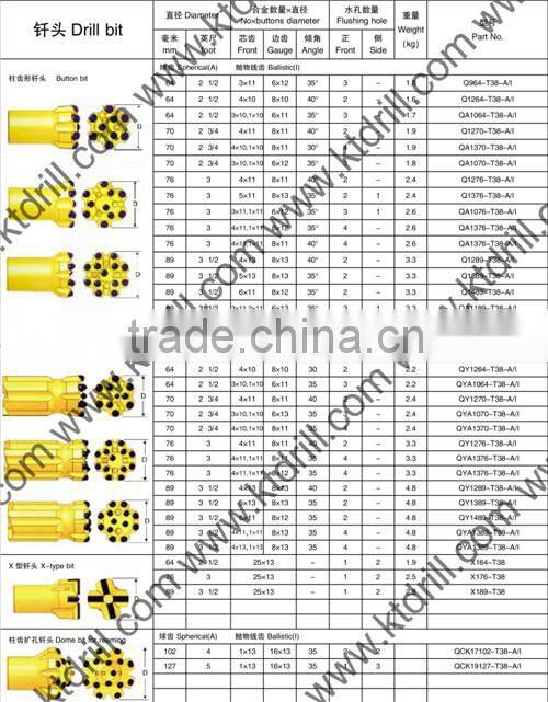 KT threaded connection button rock drill bit R38 64mm70mm76mm89mm